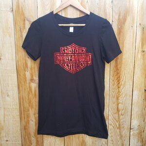 𝅺harley DAVIDSON Red Foil Santa Maria CA T Shirt Size M